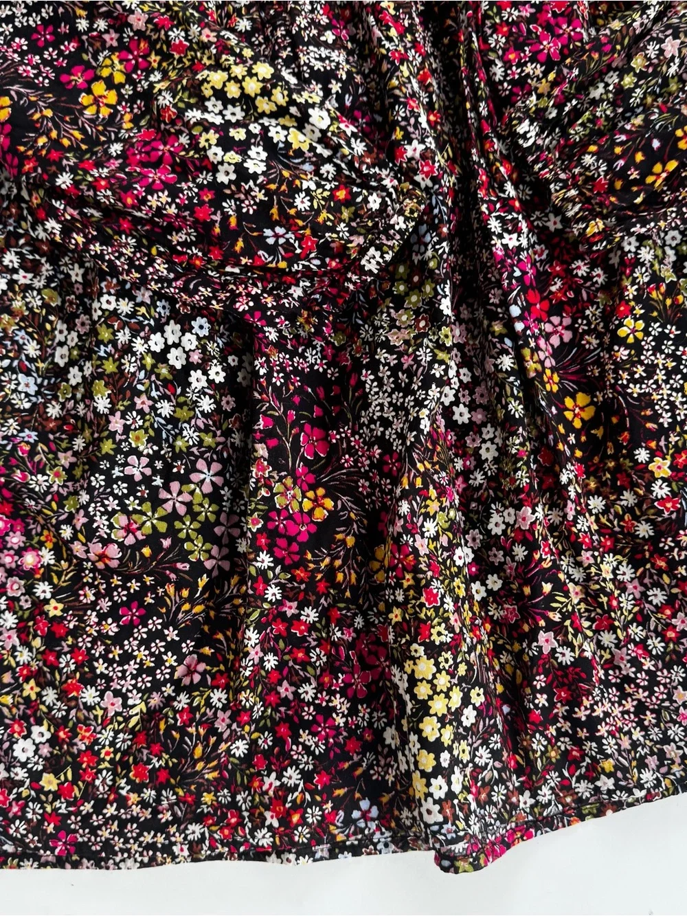 GAP Black Floral Smocked Long Sleeve Dress with Pink, Yellow & White Flowers